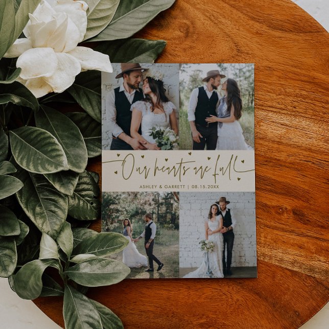 Carte De Remerciements Our Hearts Are Full Wedding Photo Cream (Créateur téléchargé)