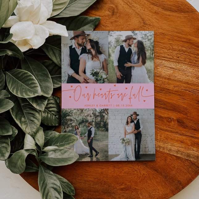 Carte De Remerciements Our Hearts Are Full Wedding Photo Orange Pink (Créateur téléchargé)