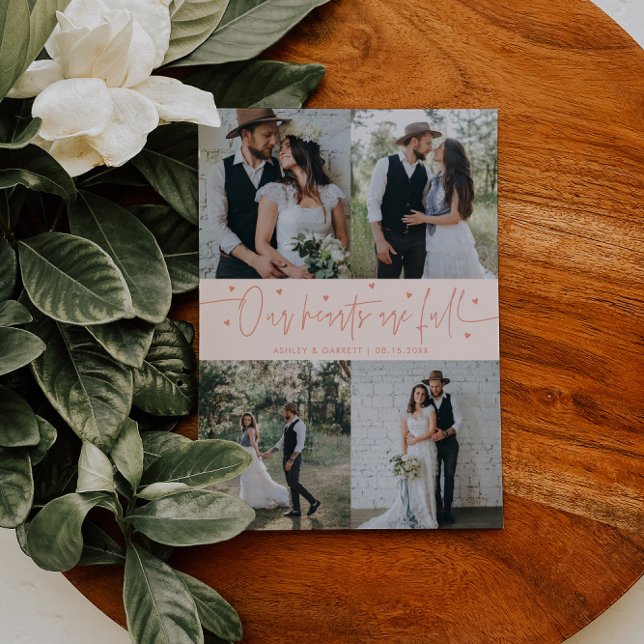 Carte De Remerciements Our Hearts Are Full Wedding Photo Peach (Créateur téléchargé)