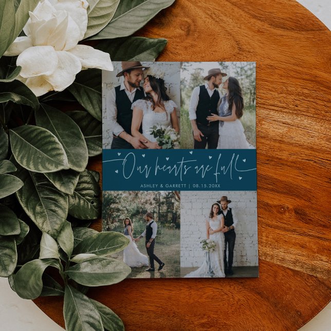 Carte De Remerciements Our Hearts Are Full Wedding Photo Teal (Créateur téléchargé)
