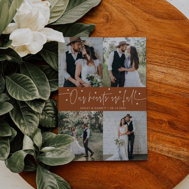 Carte De Remerciements Our Hearts Are Full Wedding Photo Terracotta (Créateur téléchargé)