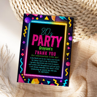 Carte De Remerciements our little Retro Neon 80's Birthday Party