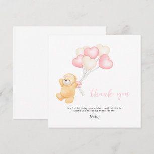 Carte De Remerciements Ours 1er Anniversaire Invitation, Première Fille A