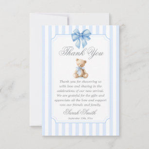 Carte De Remerciements Ours à rayures bleues grand millénaire