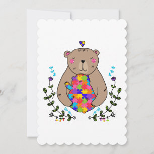 Carte De Remerciements ours autiste floral