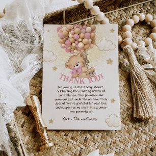 Carte De Remerciements Ours avec ballons beige rose Baby Shower