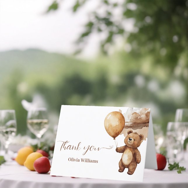 Carte De Remerciements Ours Ballons Nuages Baby shower d'attente précoce (Créateur téléchargé)