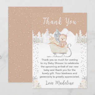 Carte De Remerciements Ours Brun Sleigh d'Hiver Baby Shower