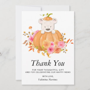 Carte De Remerciements Ours dans un Baby shower photo rose Citrouille