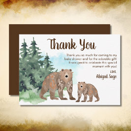 Carte De Remerciements Ours de bois Baby shower d'aquarelle neutre