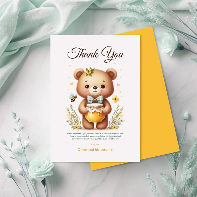 Carte De Remerciements Ours de miel Floral Abee Verdure neutre (Créateur téléchargé)