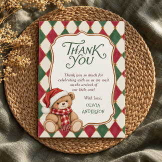 Carte De Remerciements Ours de Noël vintage Baby Shower Prépa
