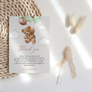 Carte De Remerciements Ours En Conflit, Ballons Verts, Premier Anniversai