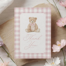Ours en peluche à carreaux roses Baby Shower