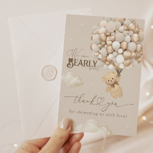 Carte De Remerciements Ours en peluche avec ballons Baby shower neutre