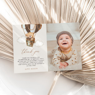 Carte De Remerciements Ours en peluche, ballon Brown à air chaud, premier