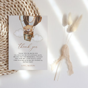 Carte De Remerciements Ours en peluche, ballon Brown à air chaud, premier