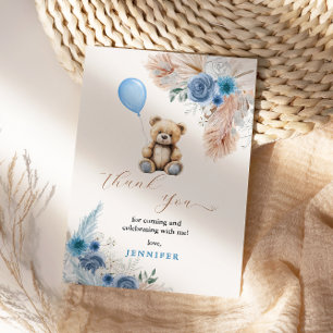 Carte De Remerciements Ours en peluche bleu Baby Shower Florales Herbe de