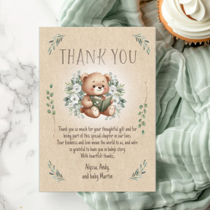 Carte De Remerciements Ours en peluche de conte de fées Sage Tan Vintage