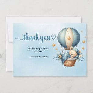 Carte De Remerciements Ours en peluche mignon bleu ivoire bleu montgolfiè