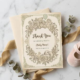 Carte De Remerciements Ours en peluche Mignon Vert Sauge Baby Shower Merc