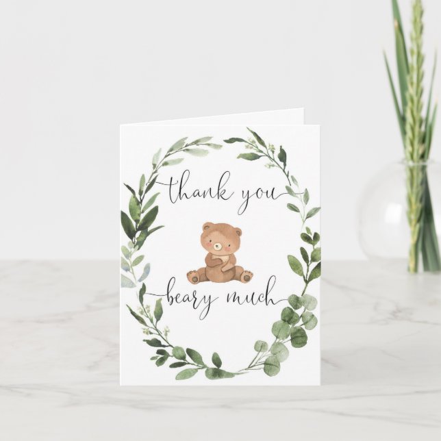 Carte De Remerciements Ours en peluche vert eucalyptus mignon (Devant)
