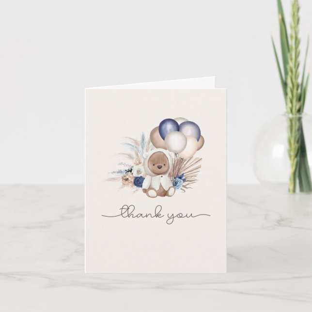 Carte De Remerciements Ours et ballons en bois - Bleu, Brown, Neutre (Devant)