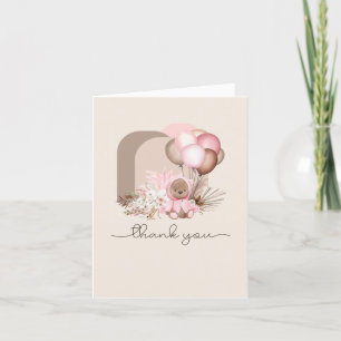 Carte De Remerciements Ours et ballons en bois - rose, Brown, neutre