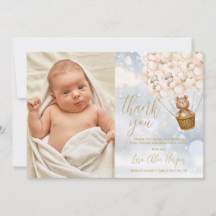 Carte De Remerciements Ours Et Ballons Mignons Photo De Naissance Du Bébé