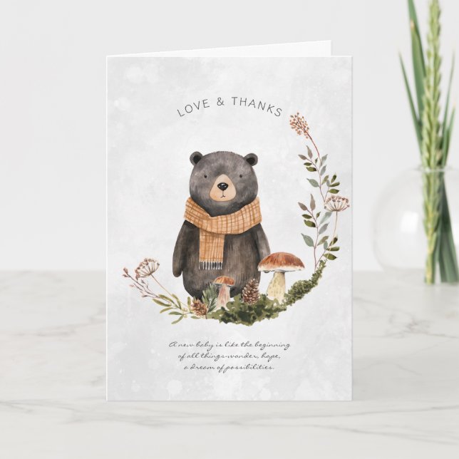 Carte De Remerciements Ours forestier de l'automne | BABY SHOWER (Devant)