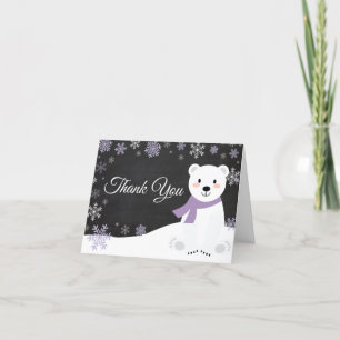 Carte De Remerciements Ours polaire d'hiver flocon de neige tableau noir 