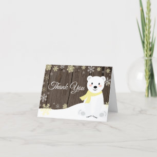 Carte De Remerciements Ours polaire hivernal rustique flocon de neige jau