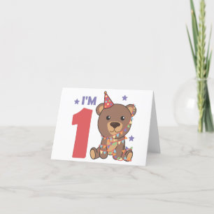 Carte De Remerciements Ours pour le premier anniversaire pour les enfants