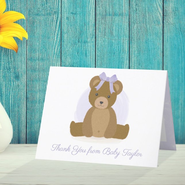 Carte De Remerciements Ours Teddy mignon Purple Nouvelle Bébée Fille (Créateur téléchargé)