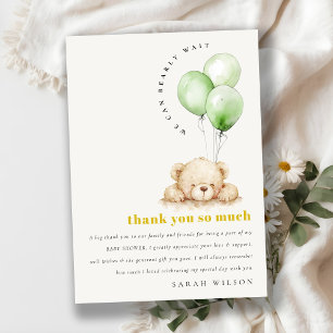 Carte De Remerciements Ours vert neutre à peine attendre ballon Baby Show