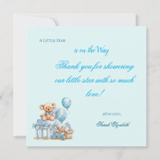 Carte De Remerciements Ourson Bleu Teddy Stars Garçon Baby Shower Remerci