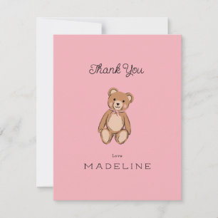 Carte De Remerciements Ourson en peluche rose classique Baby Shower