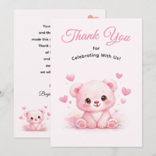 Carte De Remerciements Ourson Rose Mignon pour l'Anniversaire d'une Fille