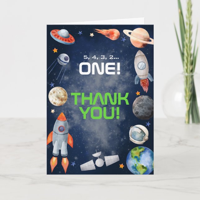 Carte De Remerciements Outer Space First Birthday (Devant)