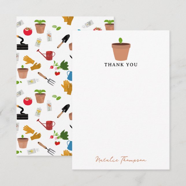 Carte De Remerciements Outils de jardinage Plante jardinier Motif (Devant / Derrière)