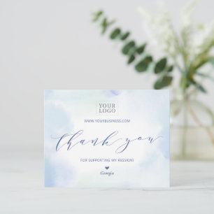 Carte De Remerciements Pack de logo d'entreprise à l'aquarelle bleue Merc