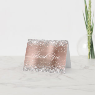 Carte De Remerciements Pailleté Argenté Faux Paillettes Brillantes Rose O