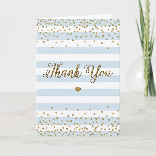 Carte De Remerciements Pailletor doré bleu clair Garçon Baby Shower Sprin (Devant)