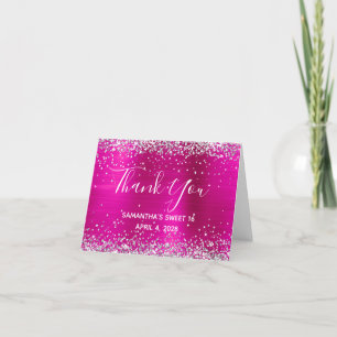 Carte De Remerciements Paillettes Argent Rose Chaud Sweet 16