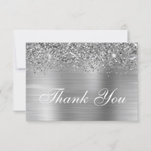 Carte De Remerciements Paillettes argentées et ombre en feuille métalliqu