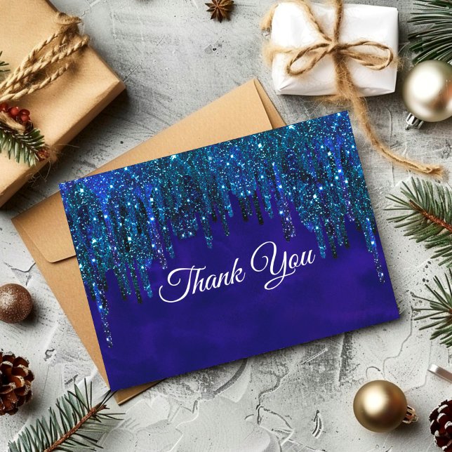 Carte De Remerciements Paillettes de turquoise bleue élégante qui goutten (Créateur téléchargé)