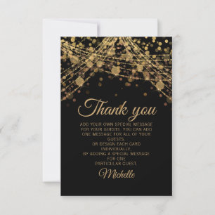 Carte De Remerciements Paillettes d'or noir Bokeh Fête d'anniversaire Mer