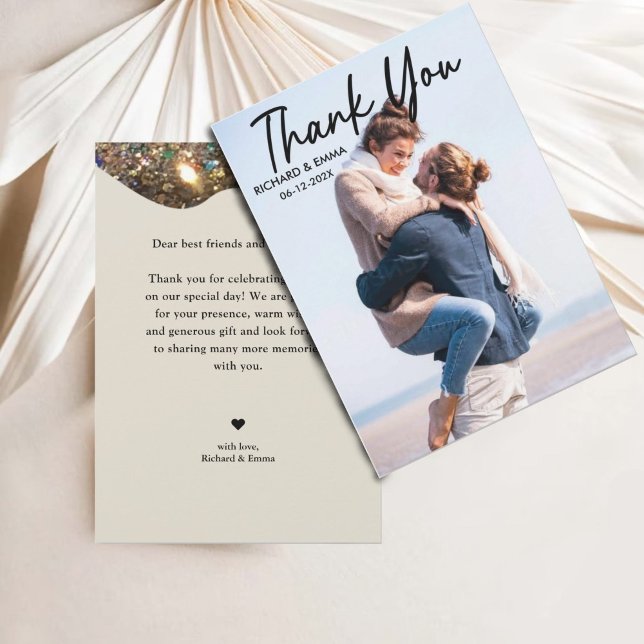 Carte De Remerciements Paillettes Or Élégantes | Mariage Photo Personnali (Créateur téléchargé)