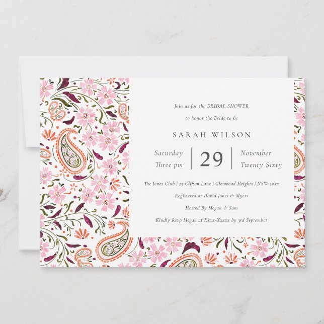 Carte De Remerciements Paisley rose Floral Motif Fête des mariées Invitat (Devant)