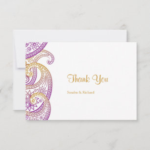 Carte De Remerciements Paisley violet et or Mariage indien traditionnel